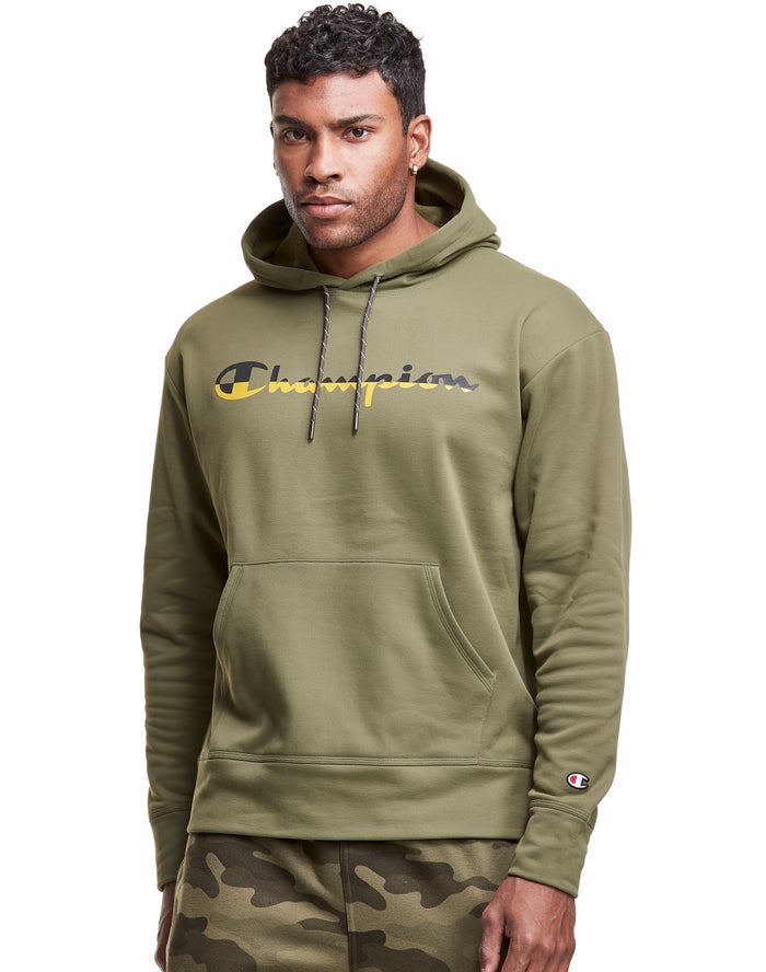 Champion Hoodie Heren - Olijfgroen - Game Day Script Logo ( 940165-MUQ )